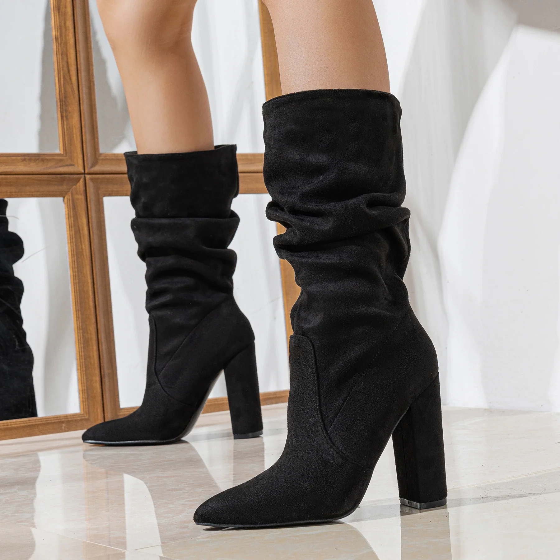 Camille High-Heel Suede Boots - Image 18