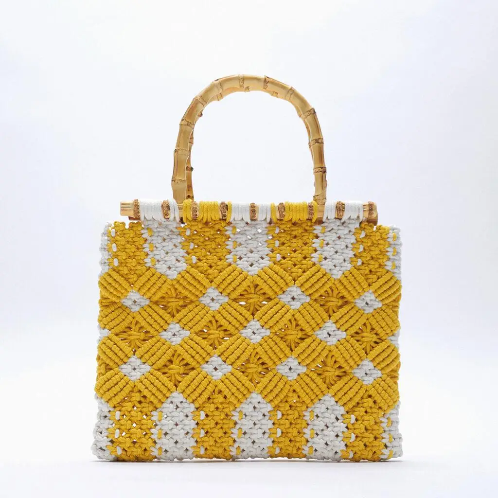 Heritage Macrame Bamboo Handle Bag - Image 2
