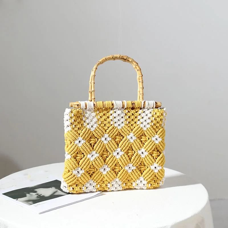 Heritage Macrame Bamboo Handle Bag - Image 3