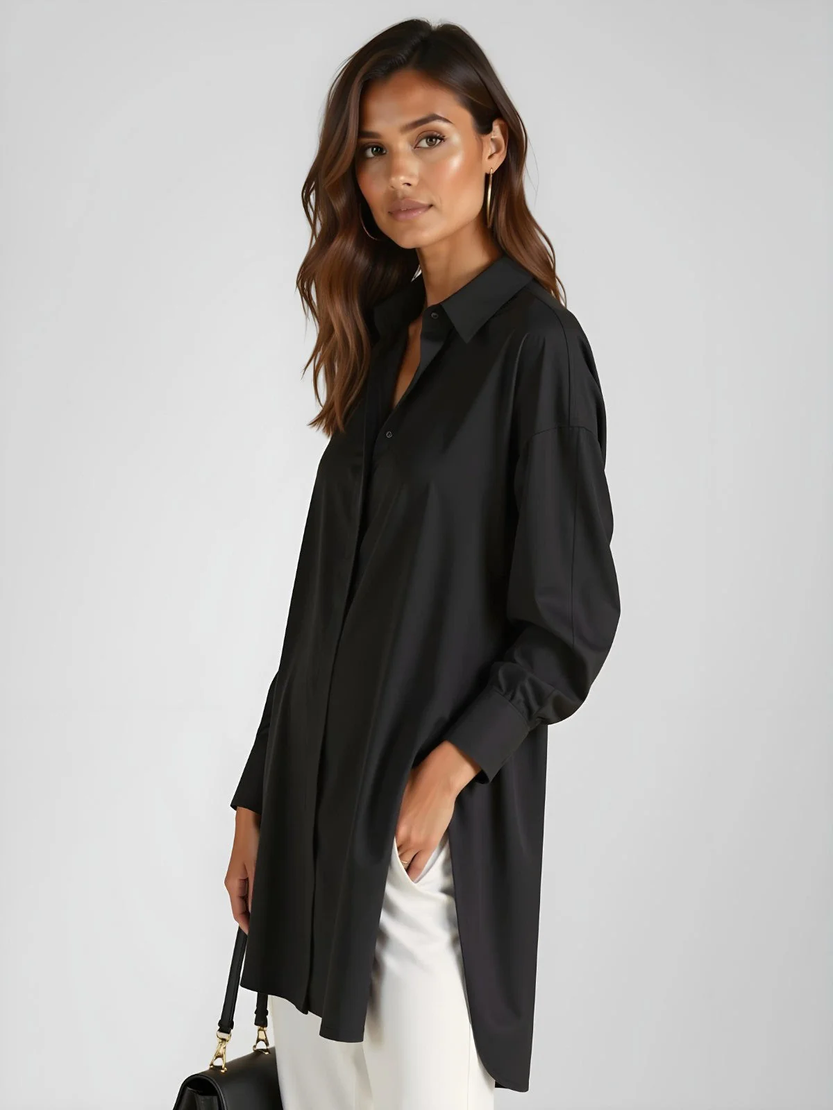 Luna Oversized Lapel Button Shirt Dress - Image 6