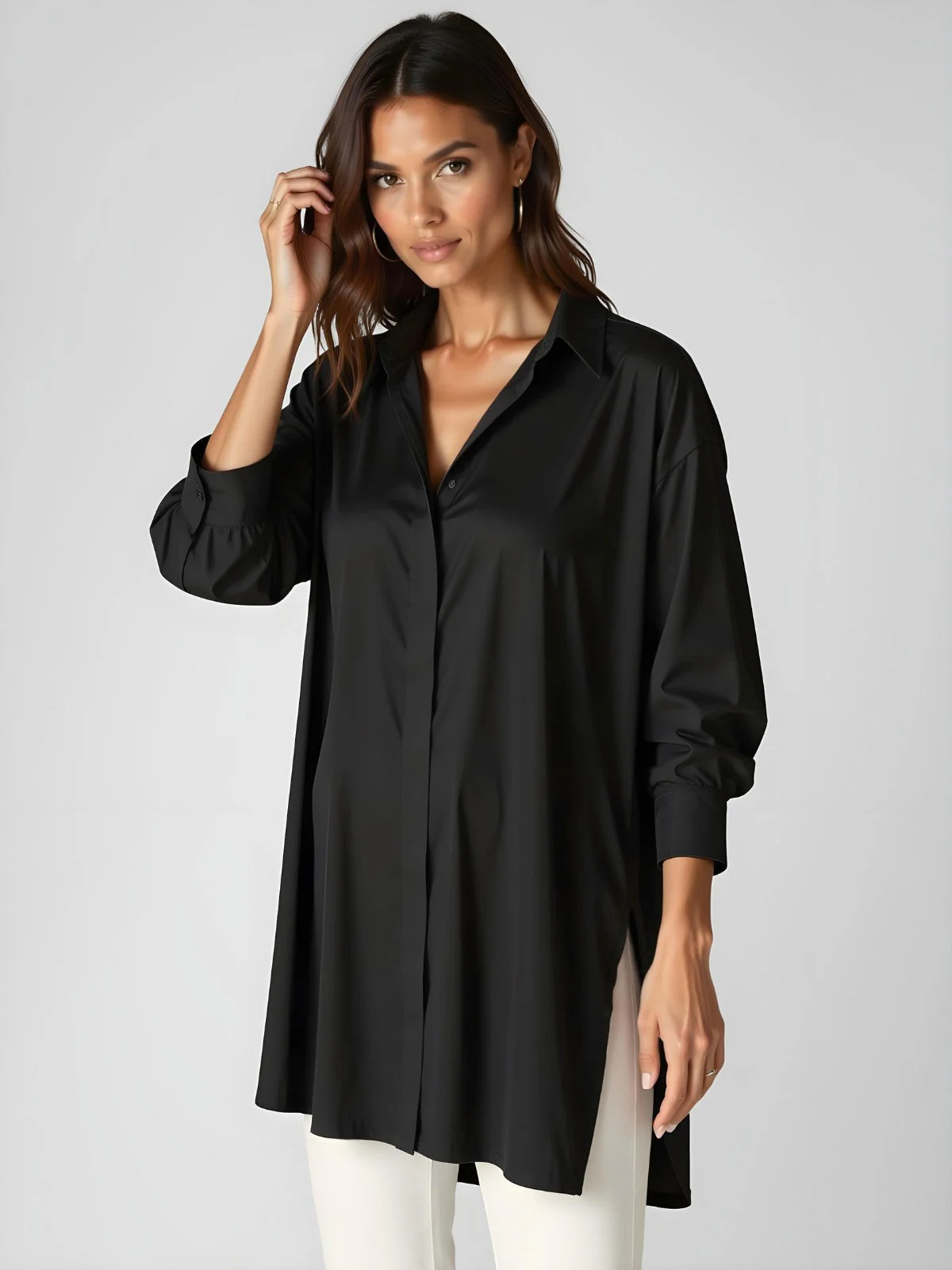 Luna Oversized Lapel Button Shirt Dress - Image 7