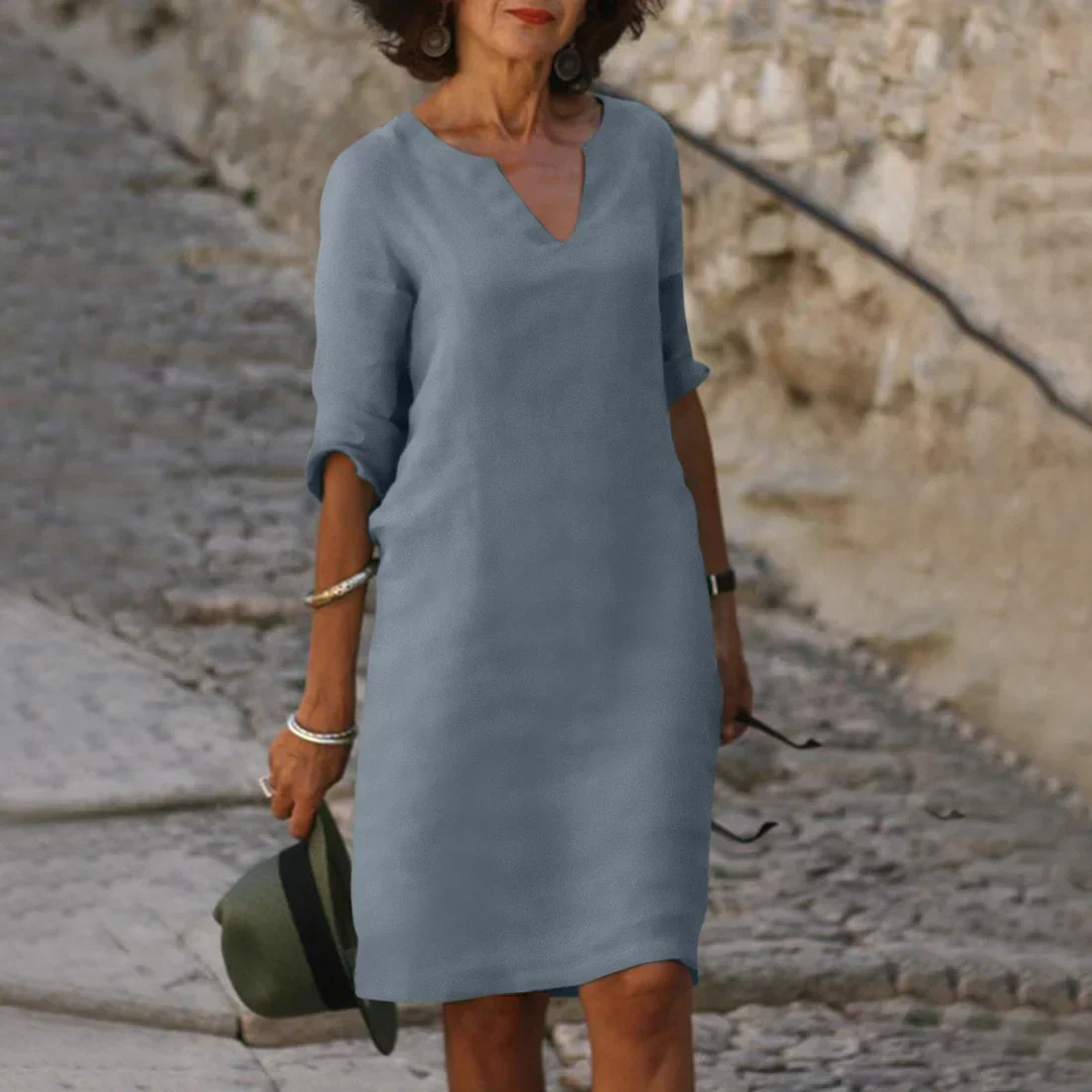 Sophia Clay Linen Midi Dress - Image 3